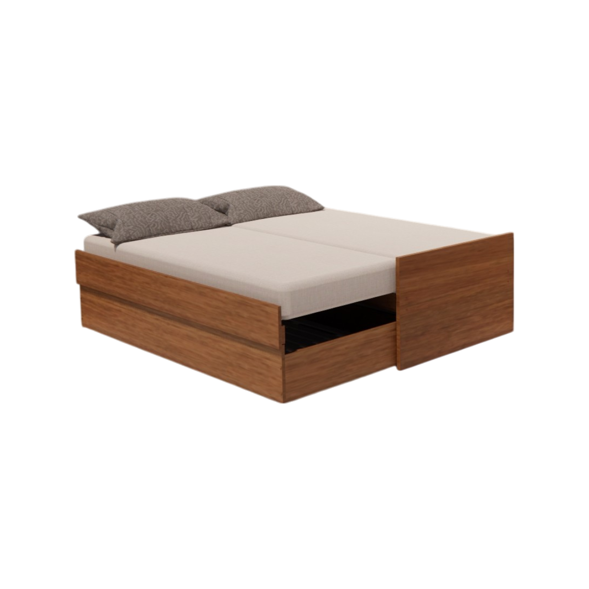 Cama Bicama Solteiro e Casal Versatile 3 em 1 em MDF - Freijó - Kartoon