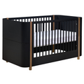 Berço e Mini Cama Kazan Preto com Madeira