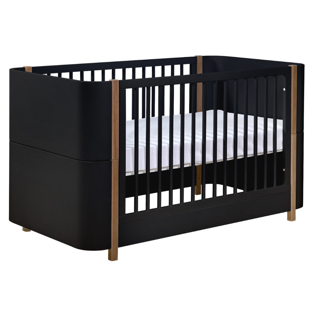 Berço e Mini Cama Kazan Preto com Madeira