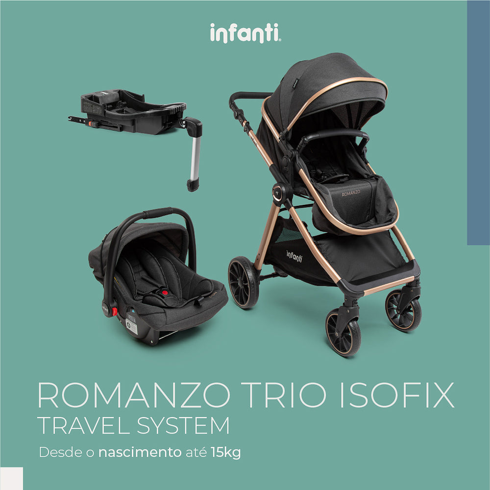 Carrinho Travel System Romanzo Trio Isofix Preto Bronze Infanti