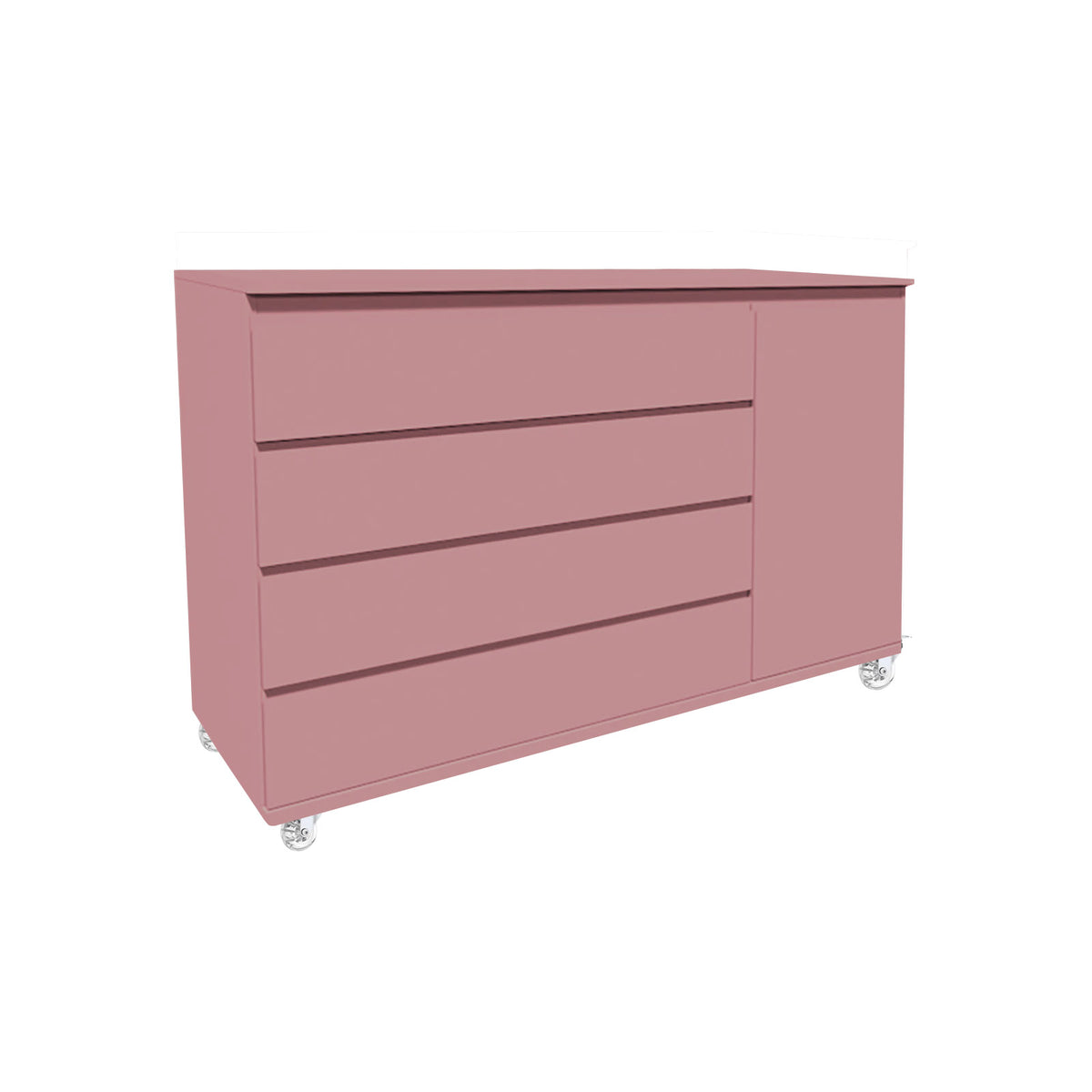Cômoda Bada BAD-471 com 4 Gavetas e 1 Porta com Rodízios - Rosa Ballet - Kartoon