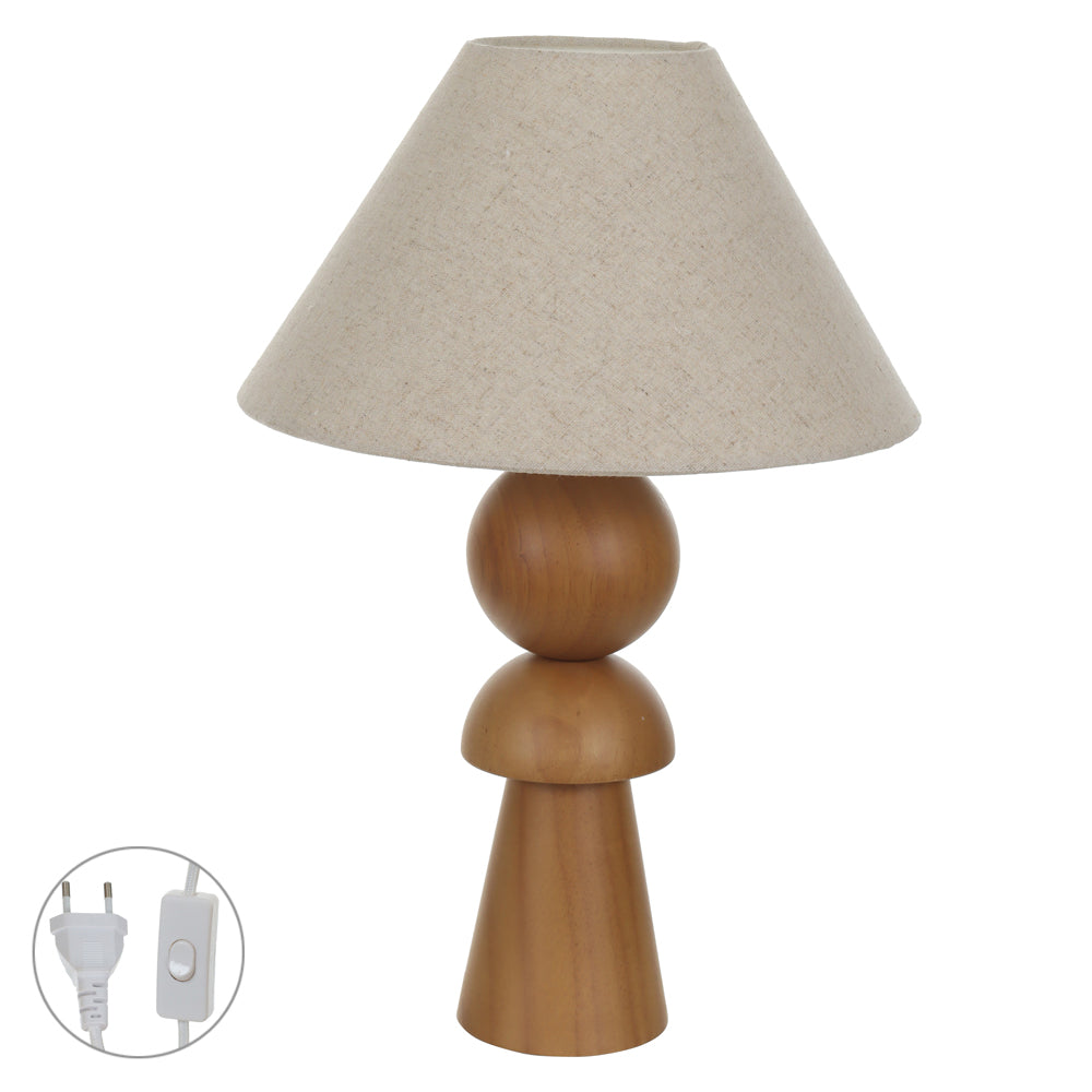 Abajur decorativo em madeira em Cone – Bege Marrom