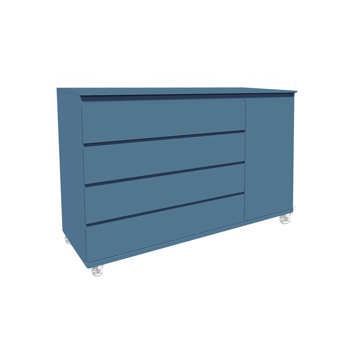 Cômoda Bada BAD-471 com 4 Gavetas e 1 Porta com Rodízios - Azul Gude - Kartoon