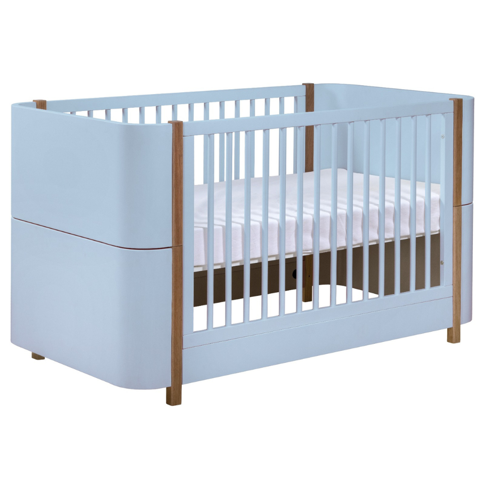 Berço e Mini Cama Kazan Azul com Madeira