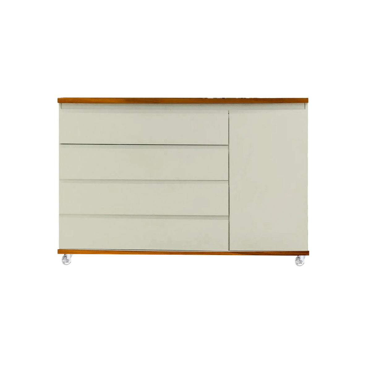 Cômoda Bada BAD-471 com 4 Gavetas e 1 Porta com Rodízios - Areia com Madeira - Kartoon