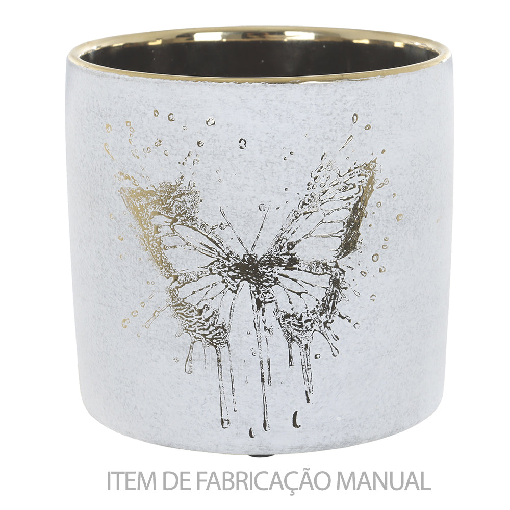 Cachepô decorativo borboleta – Branco Dourado
