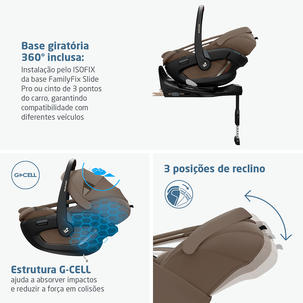 Bebê Conforto Coral Slide Pro + Base Slide Pro Oak Truffle - Maxi Cosi
