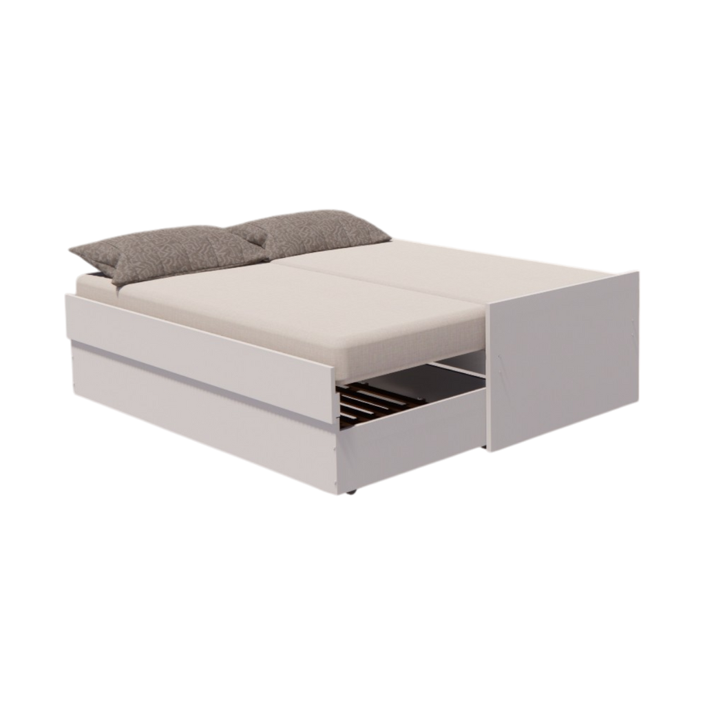 Cama Bicama Solteiro e Casal Versatile 3 em 1 em MDF - Branco - Kartoon