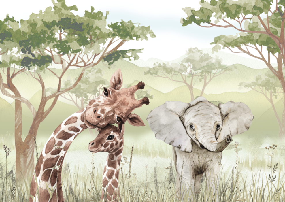 Painel de Parede - Safari Girafas e Elefante 3777