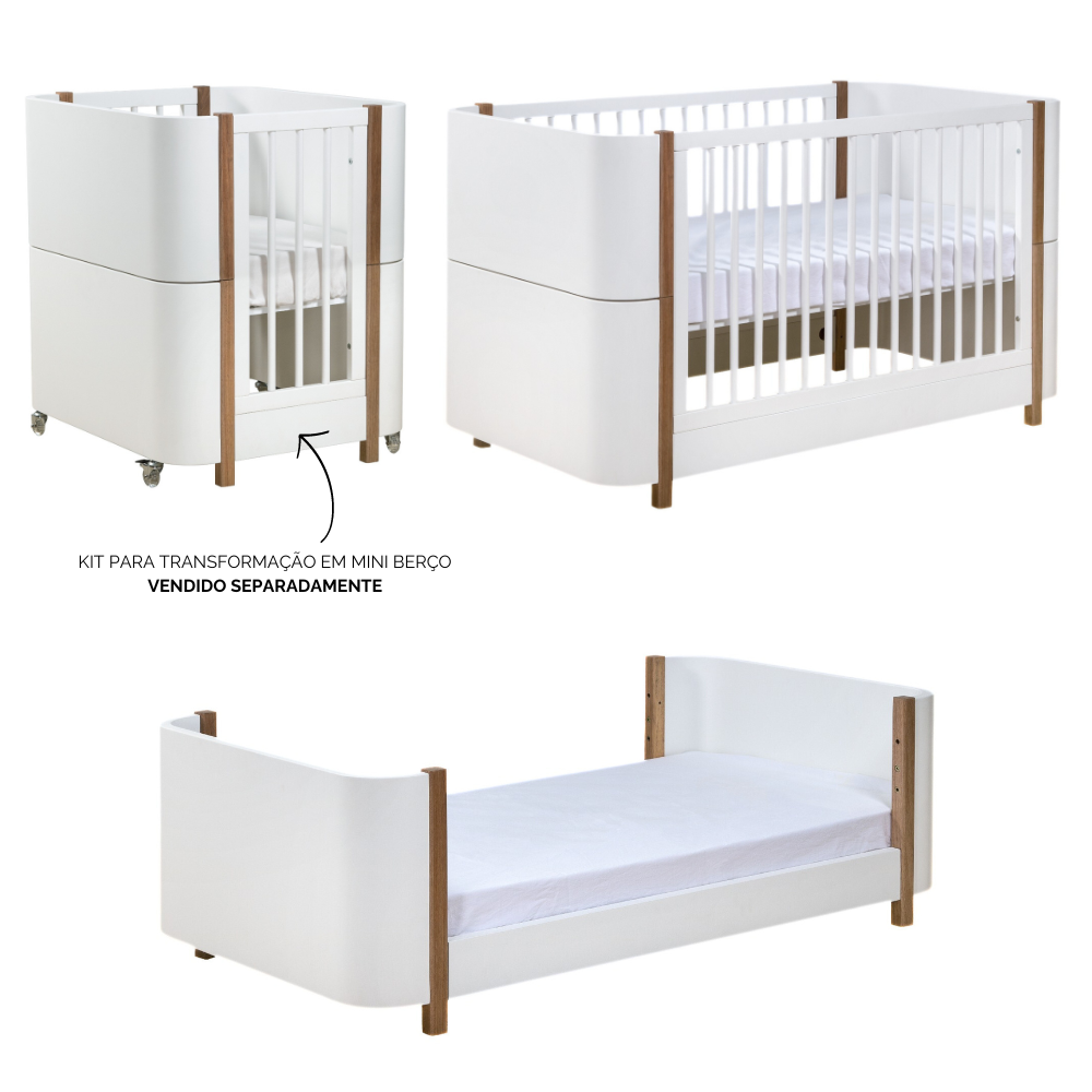 Berço e Mini Cama Kazan Rosa com Madeira