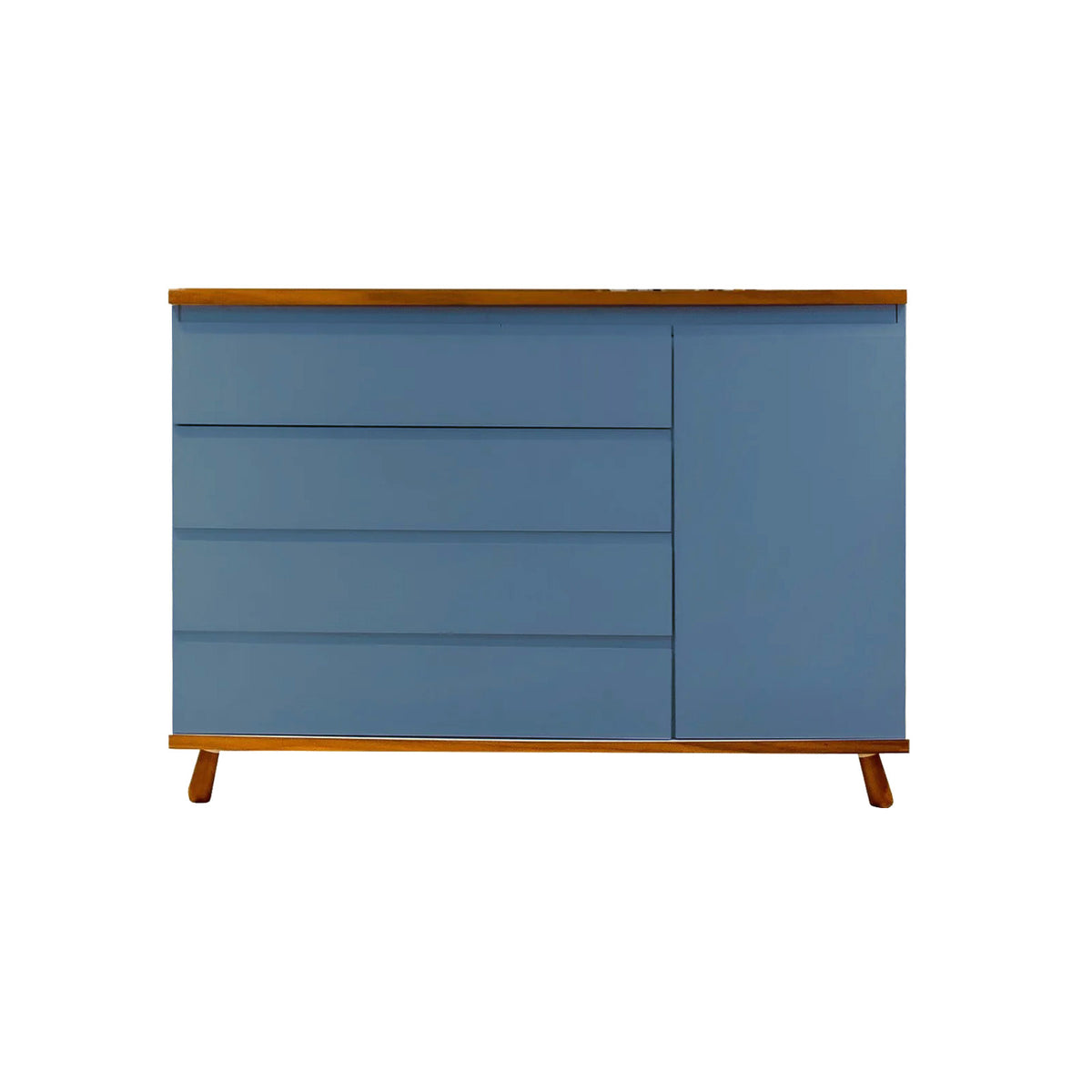 Cômoda Badá BAD-171 com 4 Gavetas e 1 Porta Pés Fixos - Azul Gude com Madeira - Kartoon