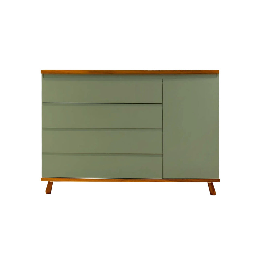Cômoda Badá BAD-171 com 4 Gavetas e 1 Porta Pés Fixos - Verde Natureza com Madeira - Kartoon