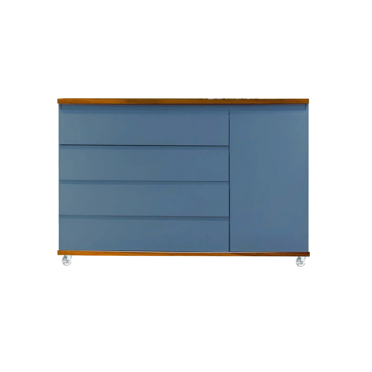 Cômoda Bada BAD-471 com 4 Gavetas e 1 Porta com Rodízios - Azul Gude com Madeira - Kartoon