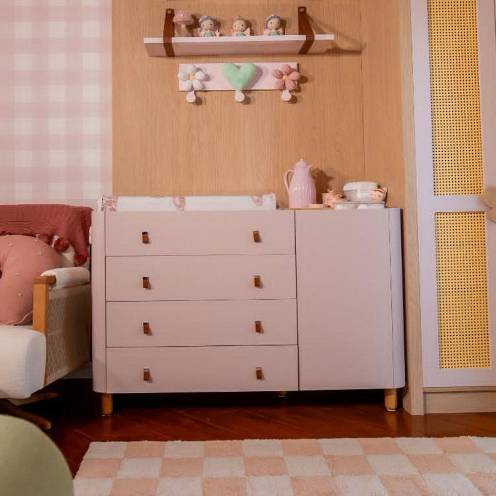 Cômoda Sleep COM704 4 Gavetas e 1 Porta Puxadores Tira Ecológica - Rosa - Sleeper