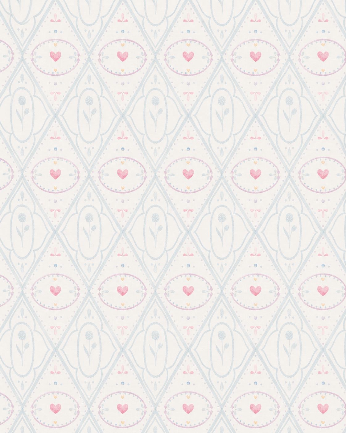 Papel de Parede - Medalhões com Corações em Tons Pastel