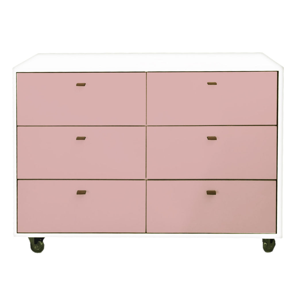 Cômoda Fazenda Caixa Branco Frente de Gaveta Rosa