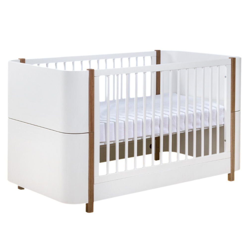 Berço e Mini Cama Kazan Branco com Madeira