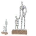 Escultura decorativa pai e filho em metal – Prata Bege