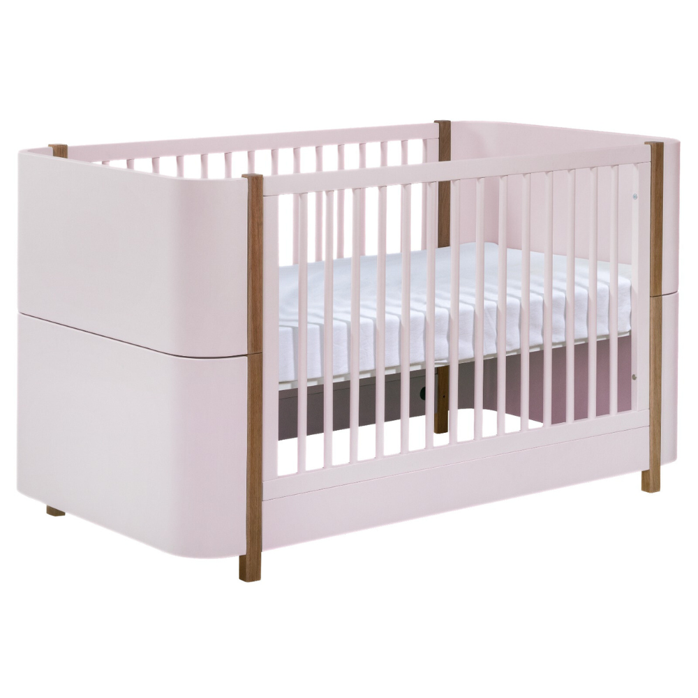 Berço e Mini Cama Kazan Rosa com Madeira