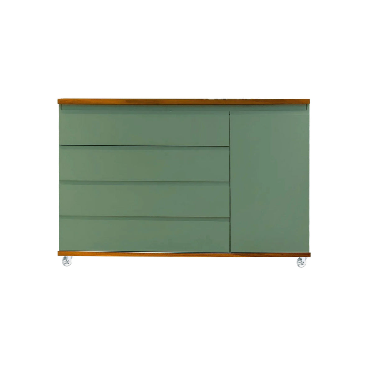 Cômoda Bada BAD-471 com 4 Gavetas e 1 Porta com Rodízios - Verde Natureza com Madeira - Kartoon