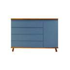 Cômoda Badá BAD-171 com 4 Gavetas e 1 Porta Pés Fixos - Azul Gude com Madeira - Kartoon